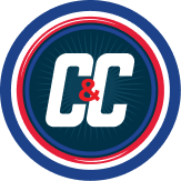 A circular logo with "C&C" in bold white letters and a red ampersand, set against a dark blue background with concentric red, white, and blue rings. | C & C Heating & Air Conditioning
